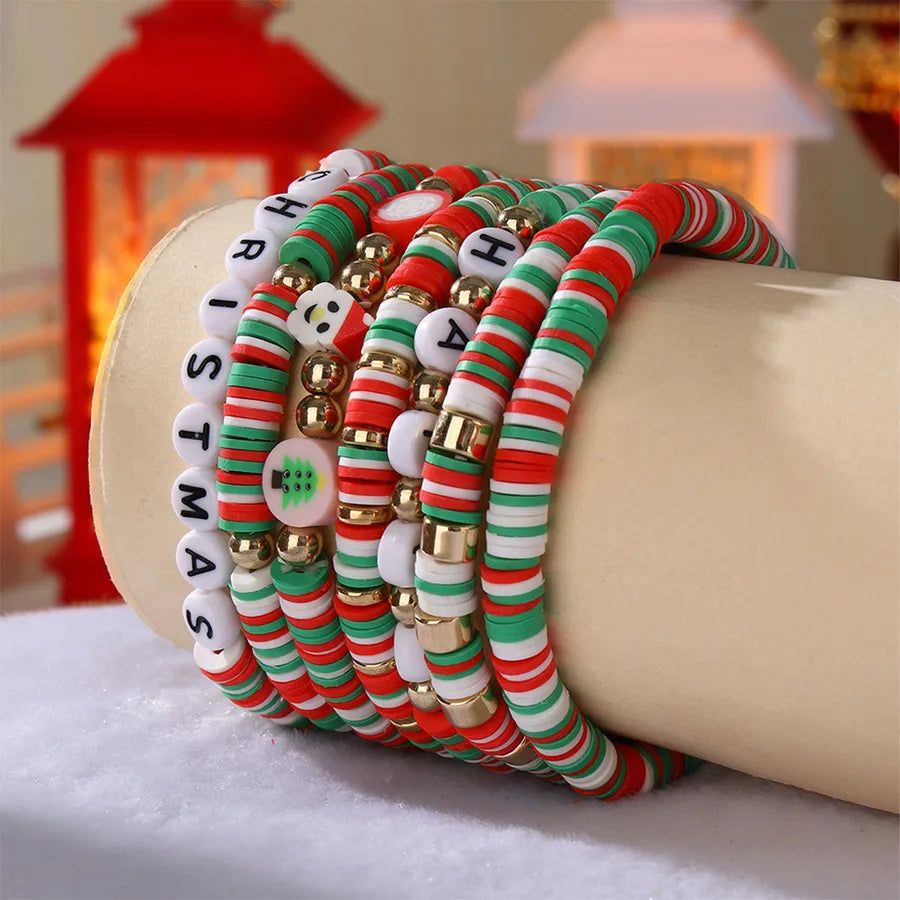 Sweet Christmas Tree Santa Claus Letter soft clay Beaded Bracelets Christmas Wholesale