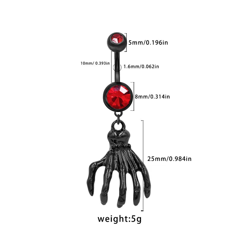 Dark Series Halloween Heart Shaped Zircon Pendant Belly Button Ring Body Piercing Human Form Geometric Pattern Unisex Design