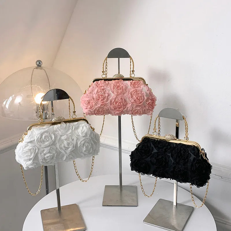 white pink black special fabric solid color lace pillow shape folds evening bags
