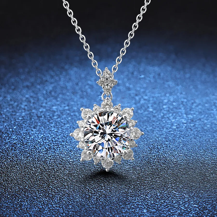 5 Karat Moissanite 925 Sterling Silver Pendant Necklace GRA Certificate Round Brilliant Cut Geometric White Gold Plated Pendant Necklace