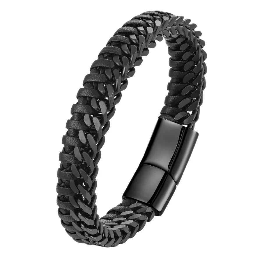 Hip-Hop Geometric Color Block Solid Color 316 Stainless Steel  Leather Wholesale Bracelets