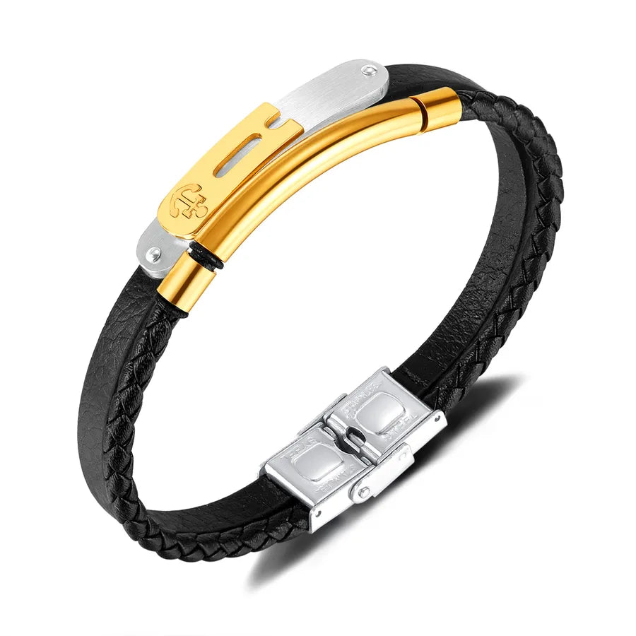 Vintage Style Anchor 304 Stainless Steel Pu Leather Men's Bangle