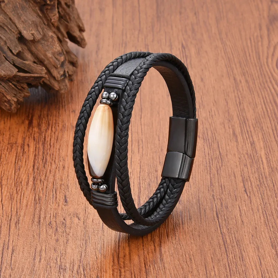 Vintage Style Classic Style Roman Style Geometric Leather rope Stone Metal Inlay Stone Men's Bracelets