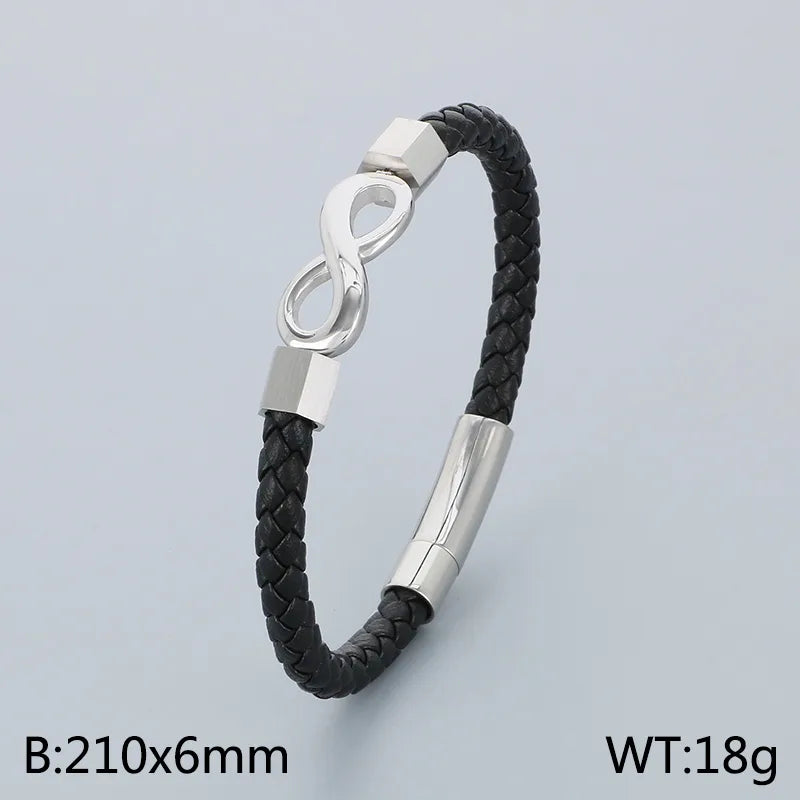 Business Simple Style Infinity 304 Stainless Steel Leather 18K Gold Plated Men's Bangle