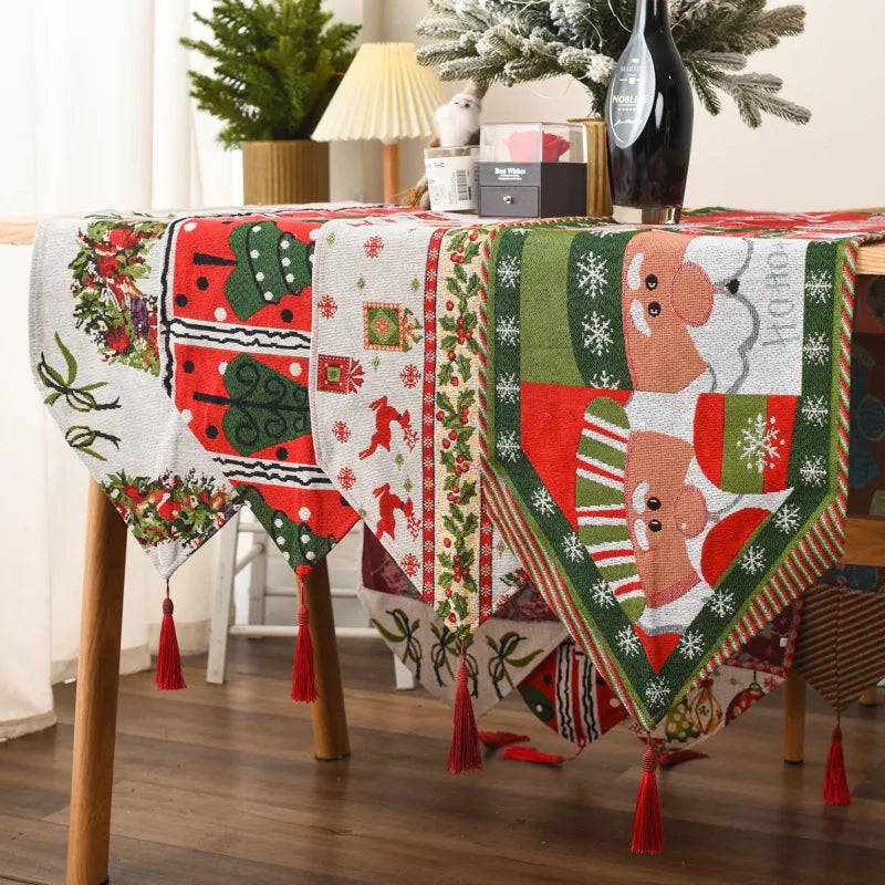 Christmas Cartoon Style Simple Style Color Block Holiday Festival Table Runner