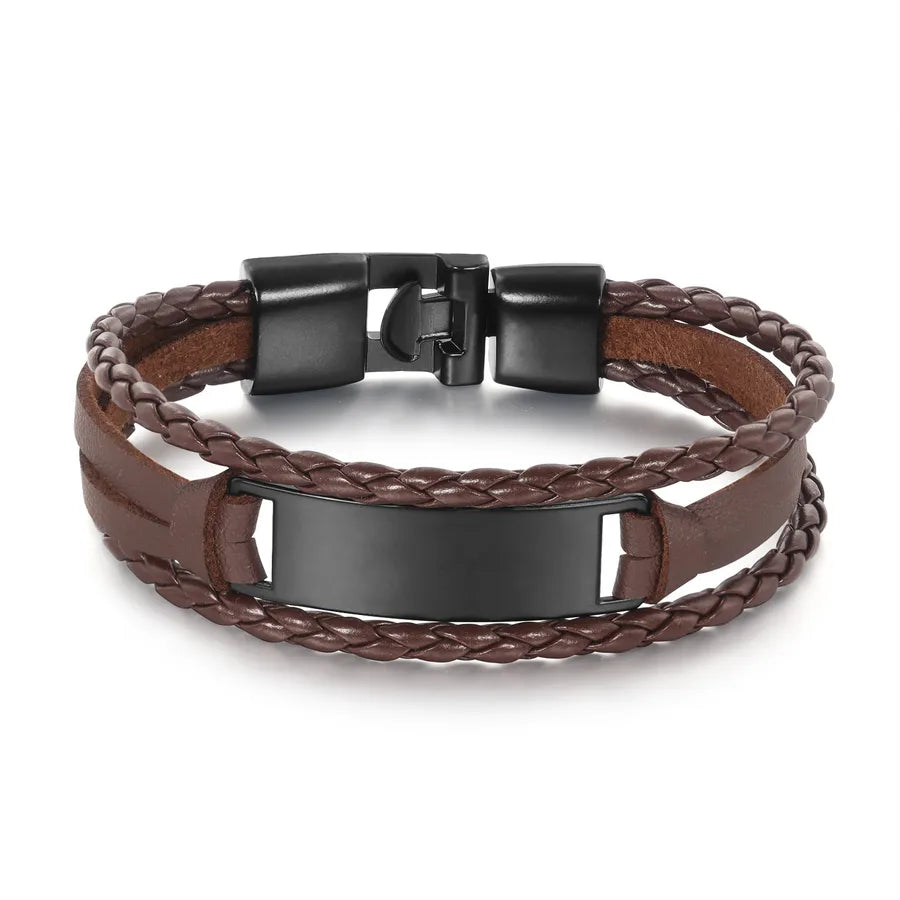 Simple Style Solid Color Pu Leather Alloy Men's Bangle