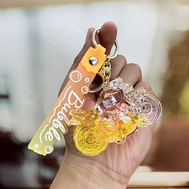 cartoon style motorcycle arylic women's bag pendant keychain