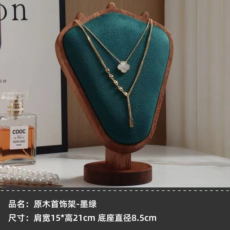 Walnut Texture Necklace Display Stand Mannequin Jewelry Showcase Window Display Props Luxury Wooden Real Material Exhibits