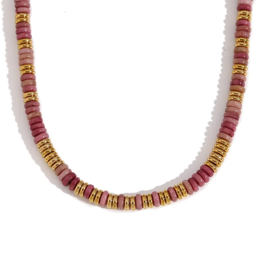 Retro Ethnic Style Geometric Stainless Steel natural stone 18K Gold Plated Necklace In Bulk