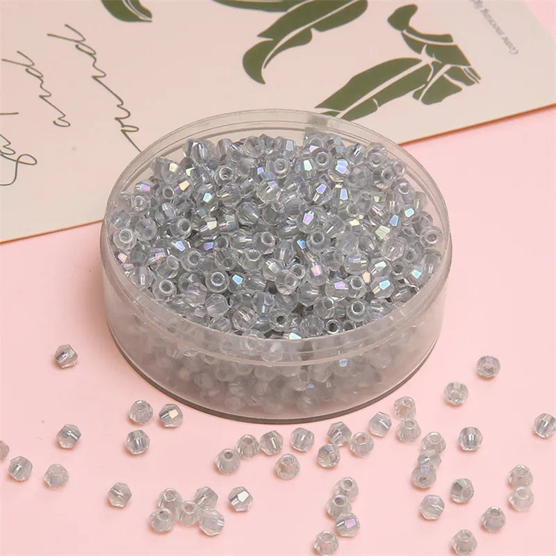 4mm Facet Rainbow Rhombus Crystal Beads Glass DIY Handmade Loose Beads Material Jewelry Accessories Ornament Making Kit