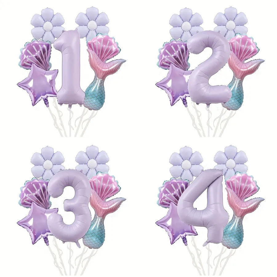 Mermaid Theme Balloon Set Daisy Aluminum Foil Balloon Bouquet Birthday Party Scene Decoration Props Tail Shell Balloons