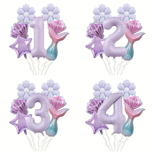 Mermaid Theme Balloon Set Daisy Aluminum Foil Balloon Bouquet Birthday Party Scene Decoration Props Tail Shell Balloons