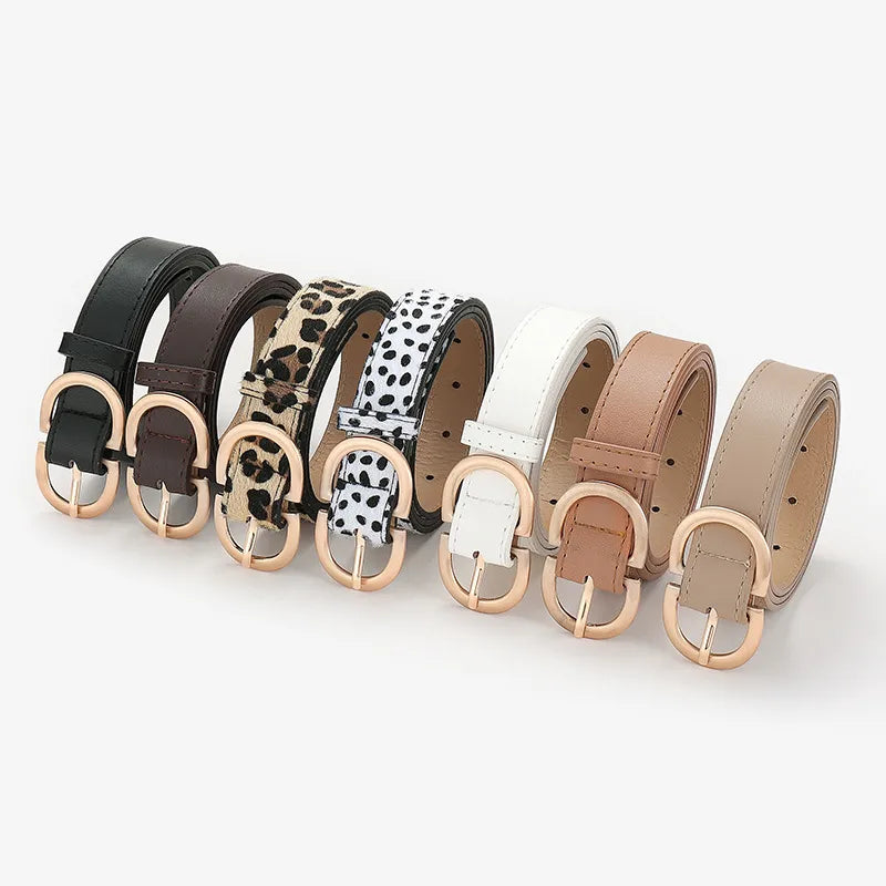 fashion solid color leopard pu leather alloy women's leather belts 1 piece