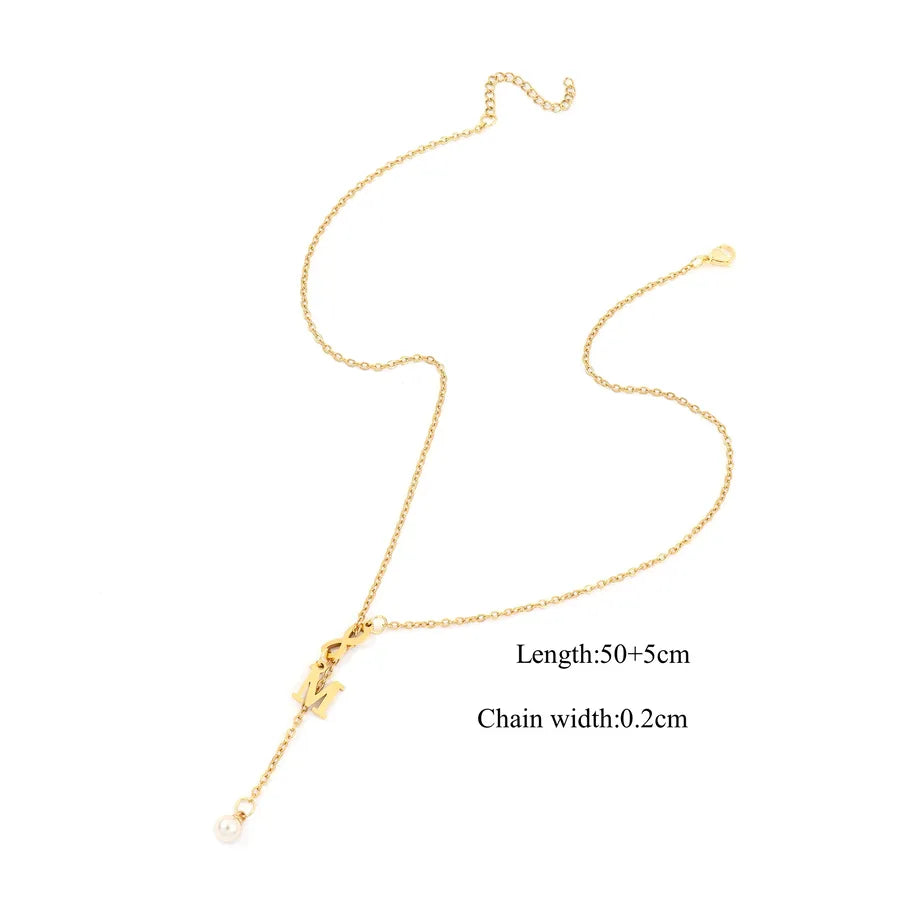 Wholesale Jewelry Elegant Simple Style Letter Infinity 201 Stainless Steel 304 Stainless Steel Artificial Pearl cable chain Pendant Necklace