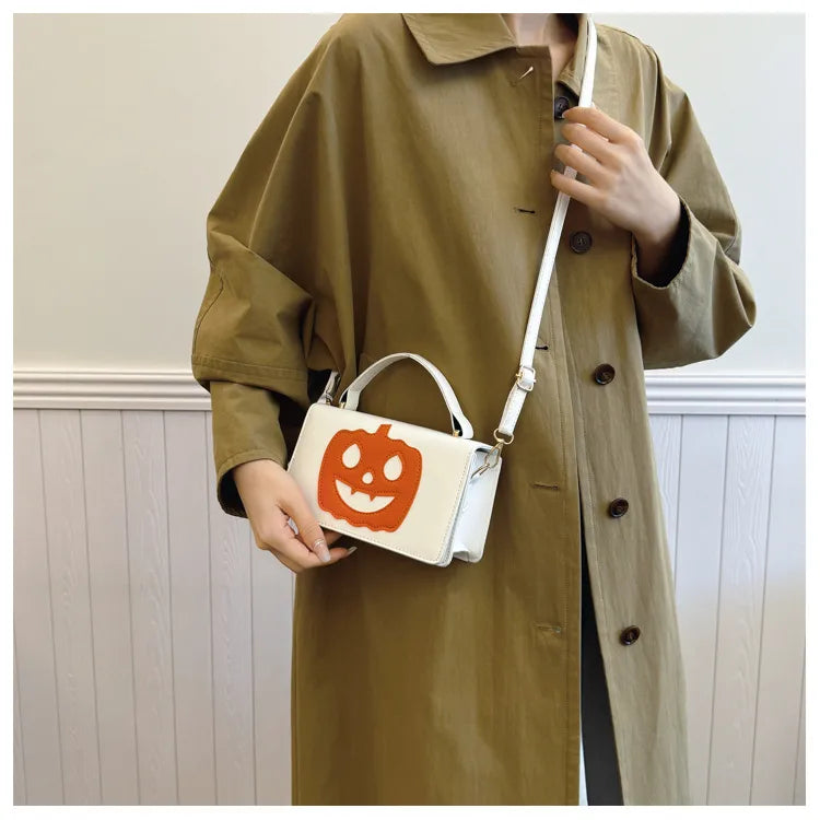 Halloween Themed Shoulder Crossbody Bag For Women Small Square Pumpkin Smile Face Bag Teenage Girl Heart Street Style Bag