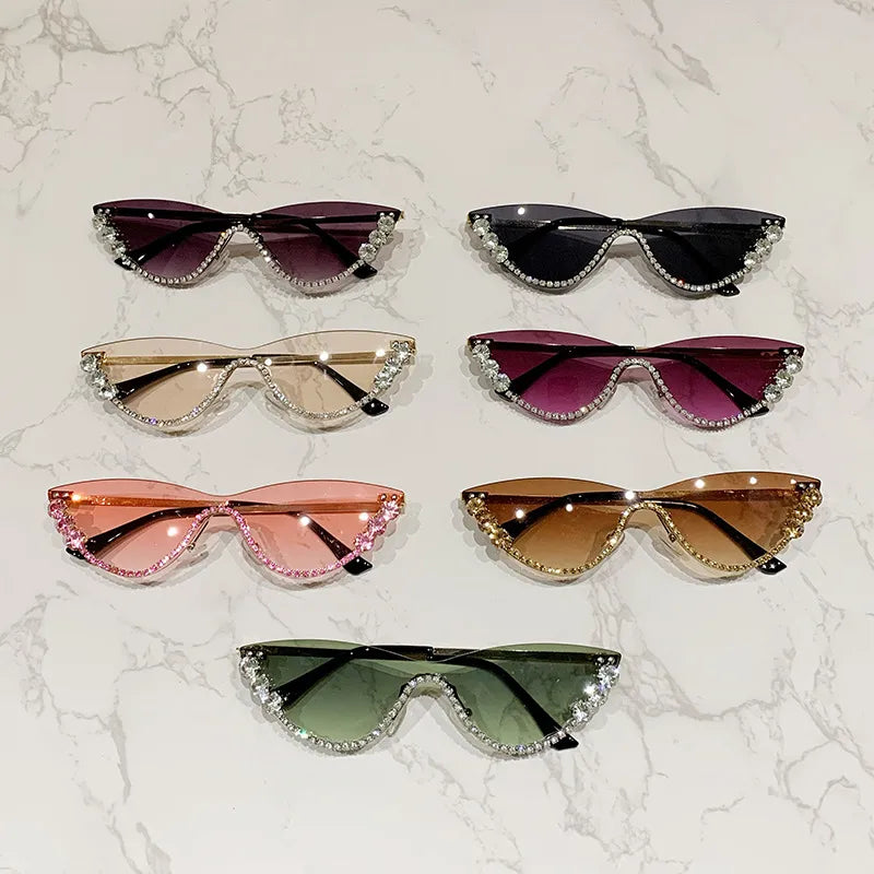 Hip-Hop Shiny Solid Color Ac Cat Eye Half Frame Women's Sunglasses