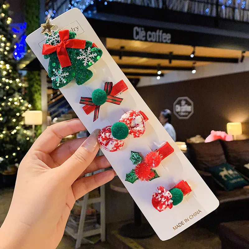 simple style christmas tree snowman cloth hair clip 1 set