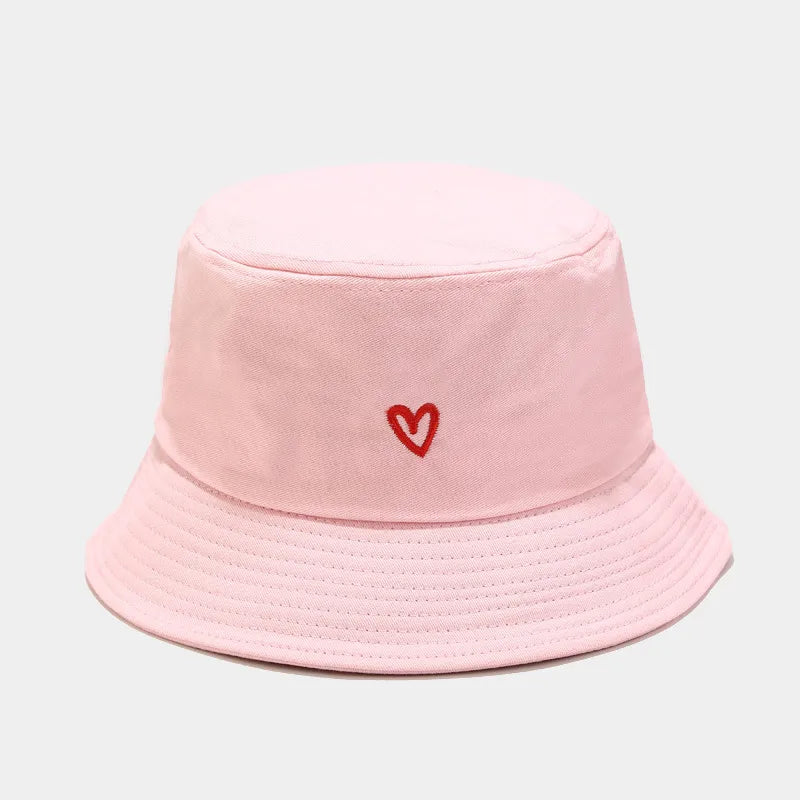 women's casual heart shape embroidery wide eaves bucket hat