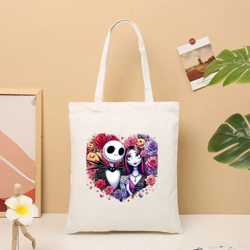 Large Canvas TrickOrTreat Halloween Party Candy Snack Gift Bag Shopping Tote Bag Double Shoulder Strap Retro  Style