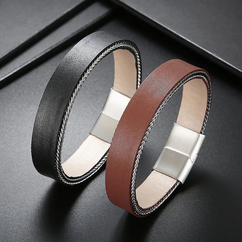 punk streetwear geometric titanium steel men's bangle