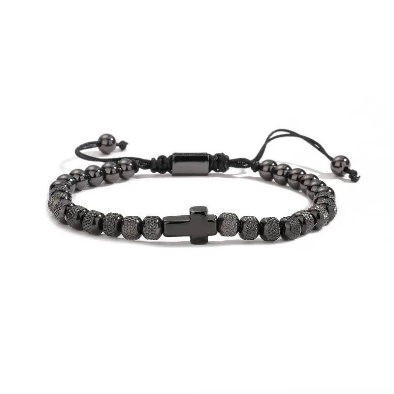 classic style commute cross stainless steel copper beaded bracelets
