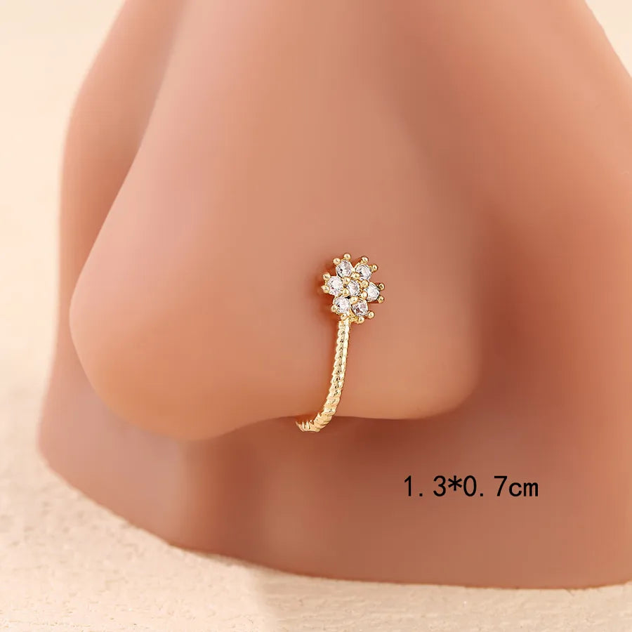 1 Piece Nose Rings & Studs Cute Wedding Pastoral Animal Bow And Arrow Heart Shape Copper Brass Plating Zircon 18K Gold Plated Nasal splint Nose Ring