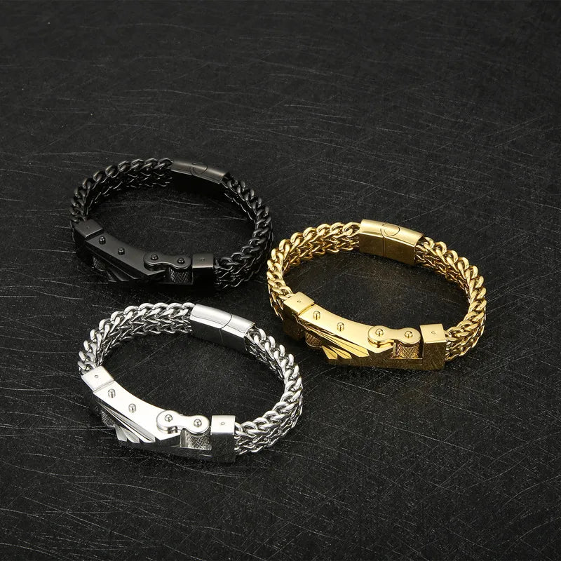 Hip-Hop Solid Color Stainless Steel Plating 18K Gold Plated Men's Bracelets