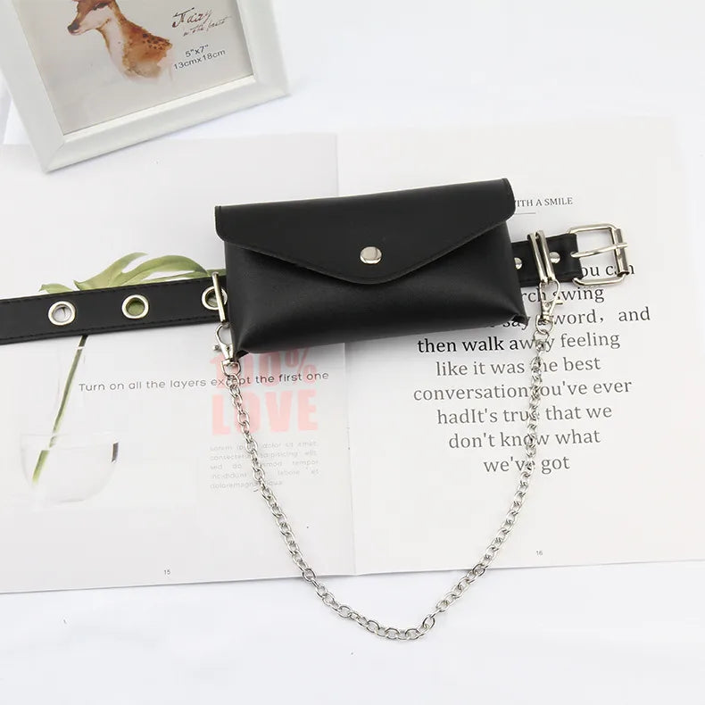 casual solid color pu leather chain women's leather belts 1 piece