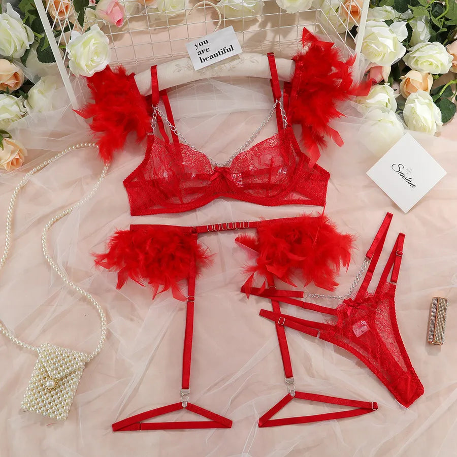 feather floral lace bras sexy feather lace backless low waist thong sexy lingerie