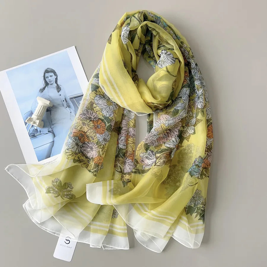 Women's Elegant Printing Polyester Chiffon Silk Scarf