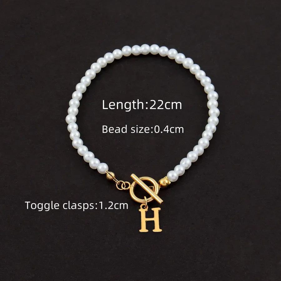 Wholesale Jewelry Elegant Simple Style Classic Style Letter 304 Stainless Steel Artificial Pearl Anklet
