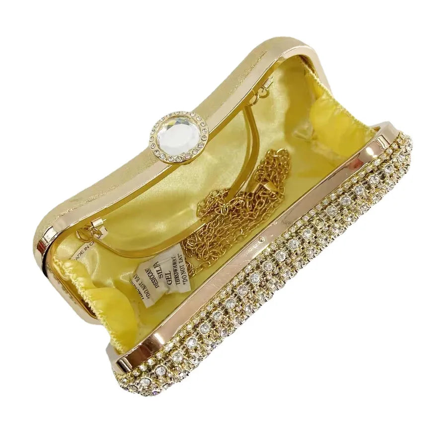 black gold silver polyester solid color rhinestone square clutch evening bag