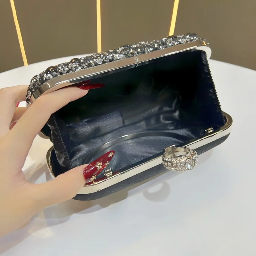 Fashionable Diamond Embedded Evening Bag Women's Clutch Shoulder Crossbody Bag For Banquet And Party Polyester Square Bag