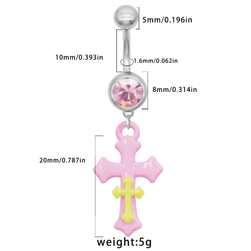 1 Piece Belly Rings Cute IG Style Cross Heart Shape 316 Stainless Steel  Alloy Spray Paint Acrylic Resin White Gold Plated