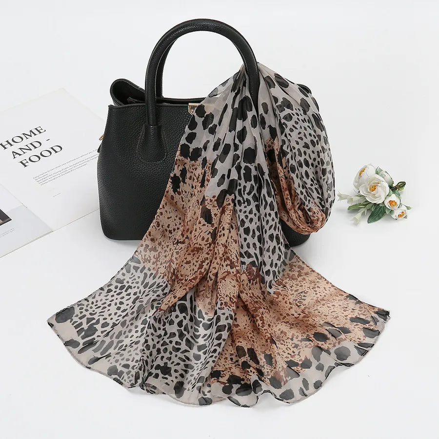 women's fashion leopard chiffon patchwork silk scarves