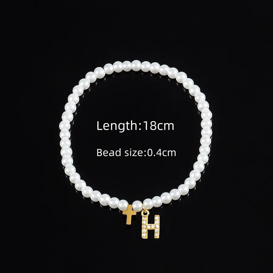 Elegant Vintage Style Classic Style Cross Letter 304 Stainless Steel Artificial Pearl Copper Beaded Chain Beaded Bracelets Wholesale