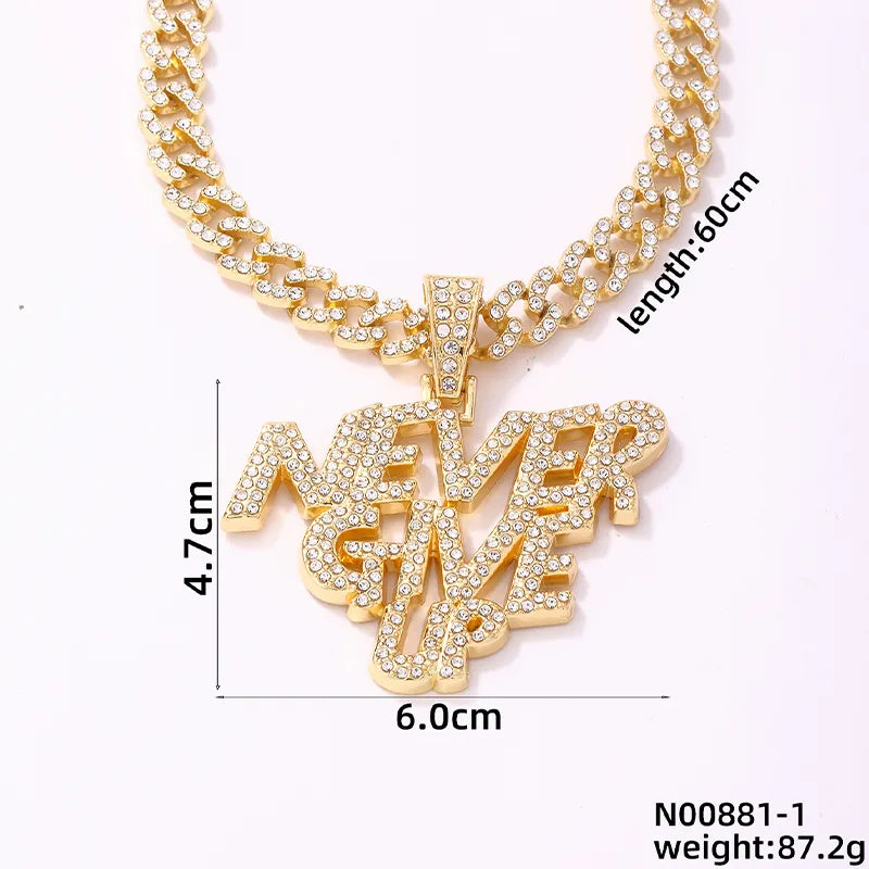 Wholesale Jewelry Hip-Hop Retro Mouth Letter Mask Copper Rhinestones K Gold Plated Rhodium Plated Plating Inlay Pendant Necklace Cuban Link Chain Curb Chain
