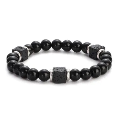 New Lava Cube Volcanic Stone Bracelet Men's Colorful Marble Glass Beads Retro Bracelet
