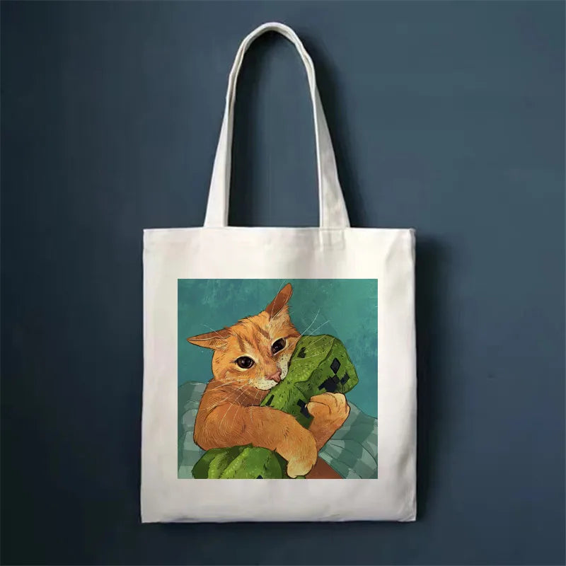 women's simple style cat shopping bags