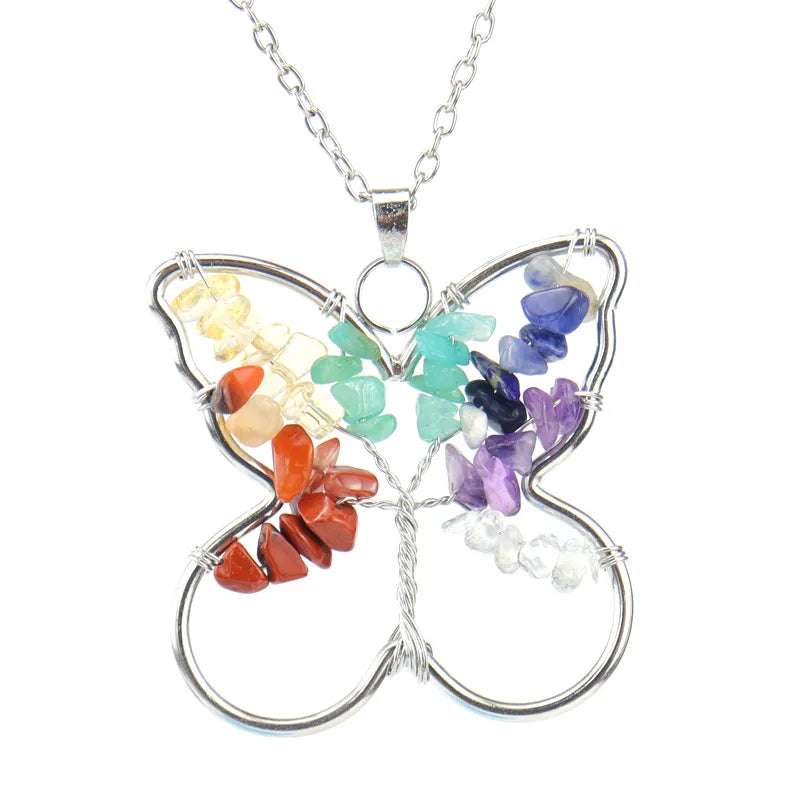 ethnic style butterfly natural stone pendant necklace 1 piece