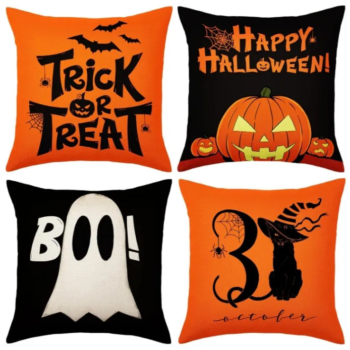 Pumpkin Halloween Cushion Covers American Style Linen Material Cartoon Animation Pattern Colorful Living Room Car Accessories