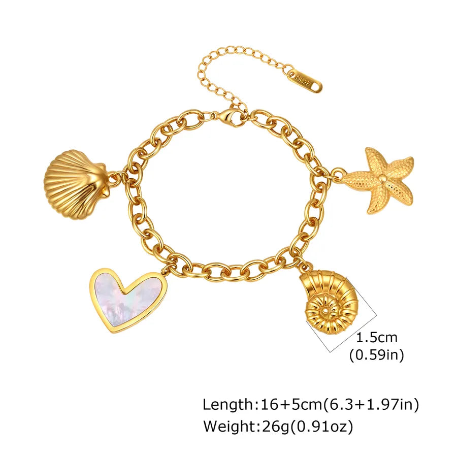 Casual Vacation Marine Style Starfish Conch Heart Shape 304 Stainless Steel 18K Gold Plated cable chain Bracelets In Bulk