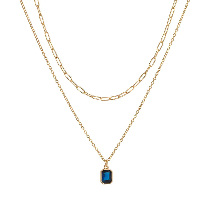 Wholesale Jewelry Lady Simple Style Shiny Rectangle 304 Stainless Steel Zircon 18K Gold Plated Paperclip Chain cable chain Double Layer Necklaces
