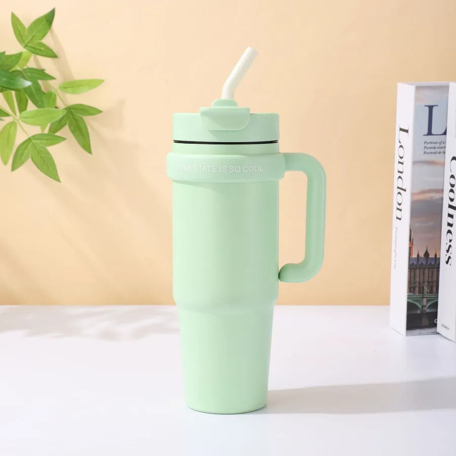 Giant 30Oz Handle Cup, 304 Stainless Steel Thermos Cup, Car Double Drinking Straw Large Ice Cup