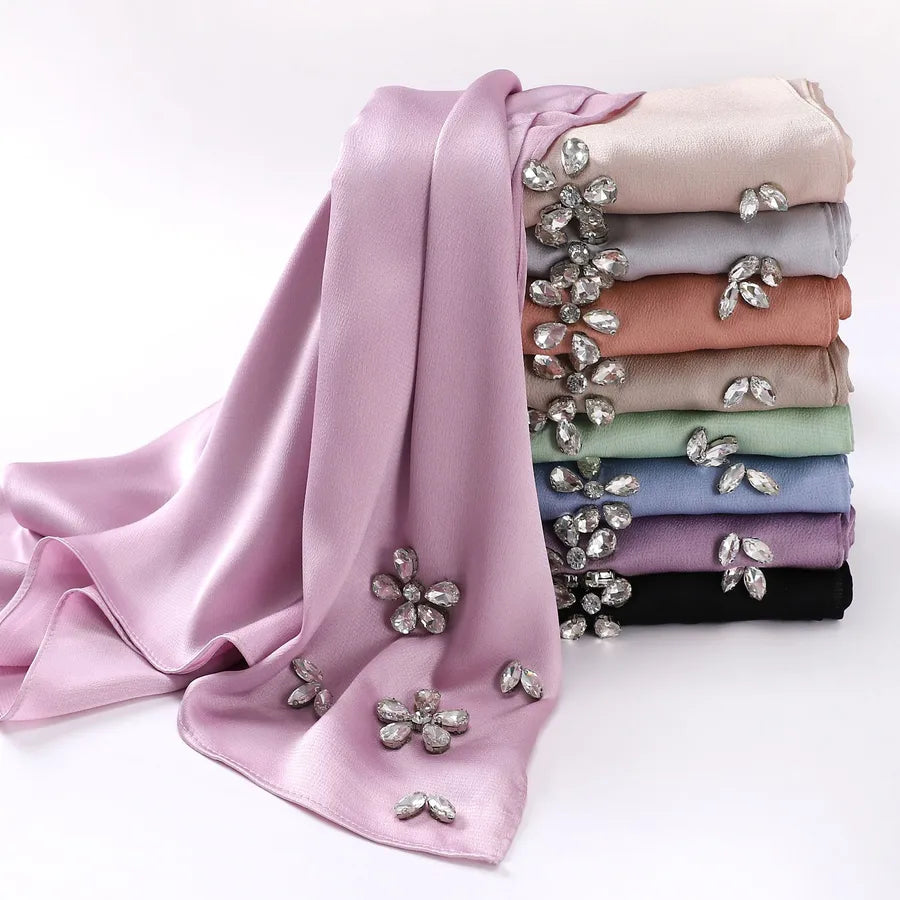 women's simple style solid color flower chiffon diamond kerchief