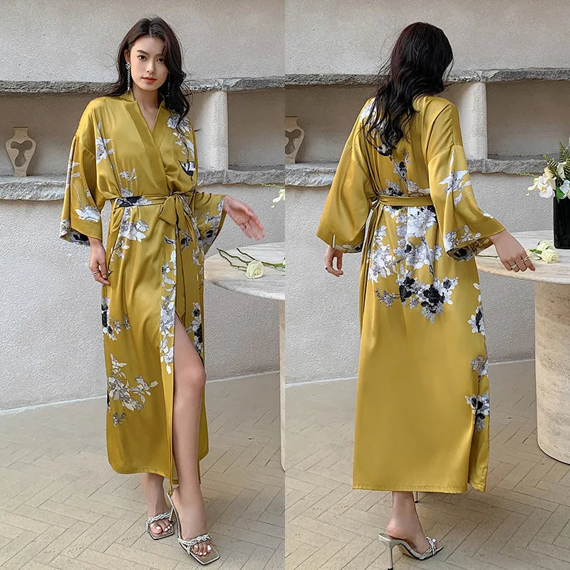 new satin chiffon ice silk light bathrobe multicolors