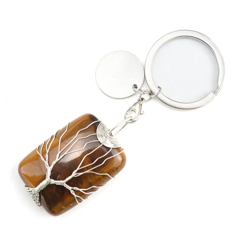 1 piece retro geometric natural stone copper plating unisex keychain