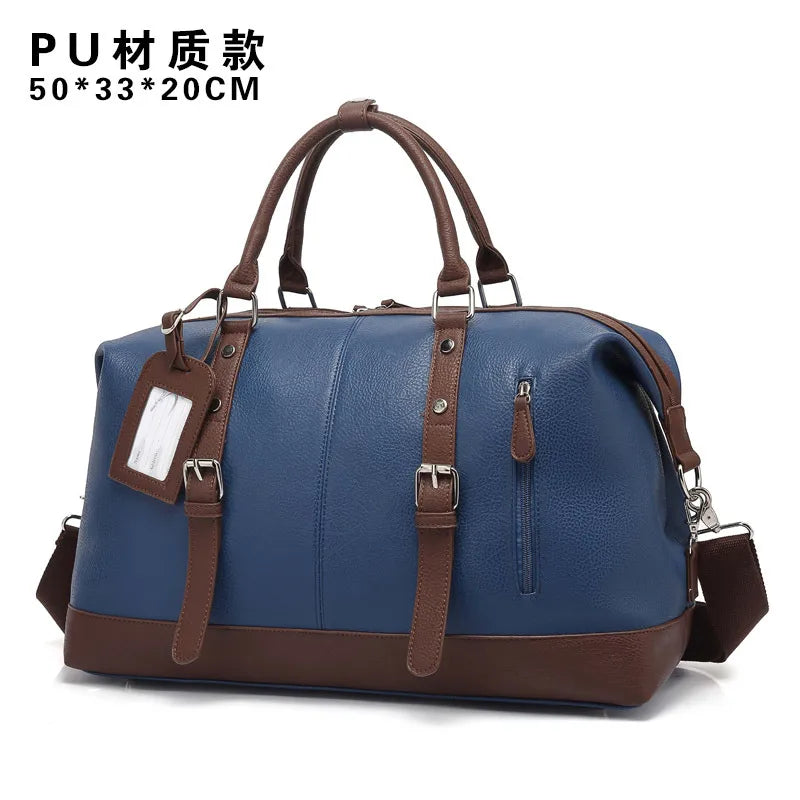 Canvas Travel Bag Men's Imitation Leather PU Outdoor Luggage Travel Fitness Photography Bag Large Capacity Handbag