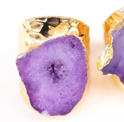 casual irregular crystal agate gold plated crystal wholesale open ring
