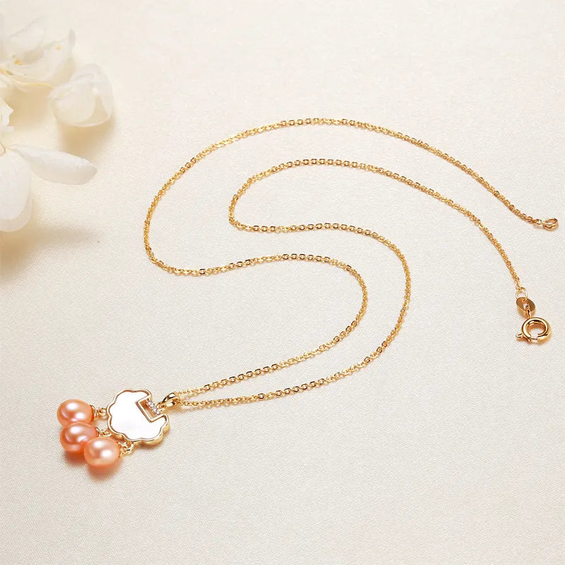 Freshwater Pearl Copper cable chain Geometric Pendant Necklace